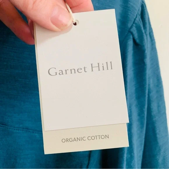 Garnet Hill Teal V-Neck Eyelet-Sleeve Peasant Blouse size medium - Picture 3 of 7